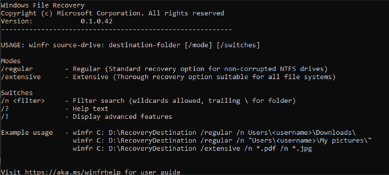Windows File Recovery screenshot