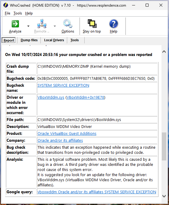 WhoCrashed, risultati analisi